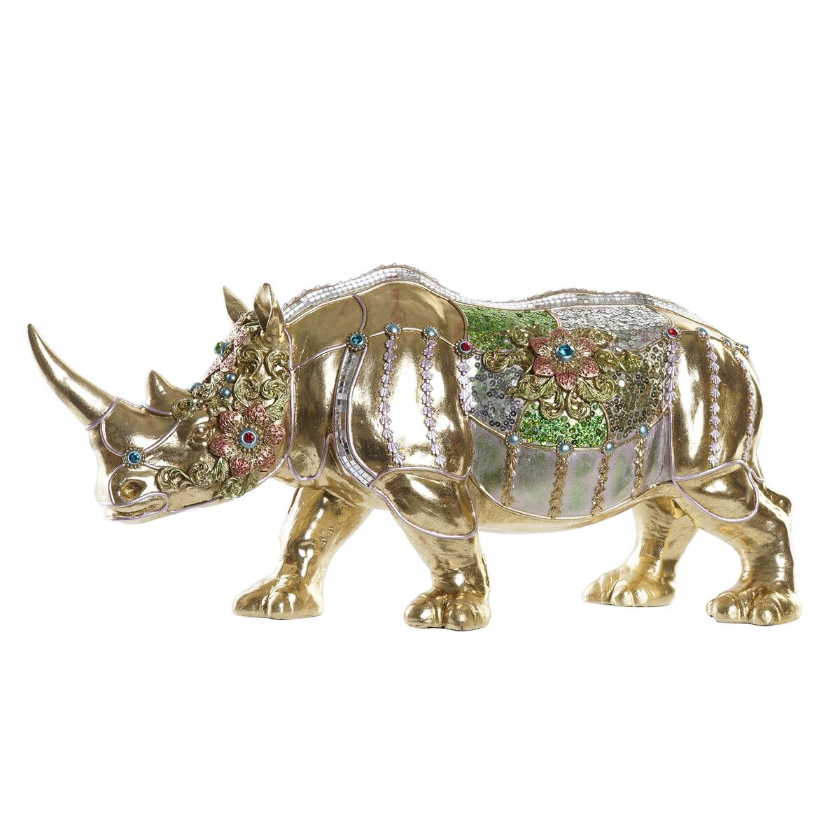 Deko-Figur DKD Home Decor Gold Harz Bunt Kolonial Nashorn (55 x 17