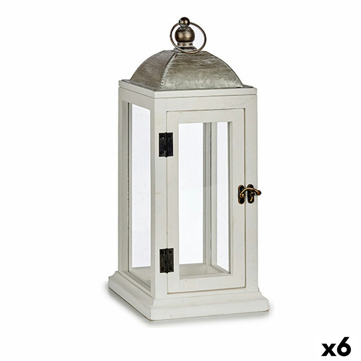 Laterne Gift Decor Weiß Silberfarben Holz Metall 18 x 43 x 18 cm (6 Stück)