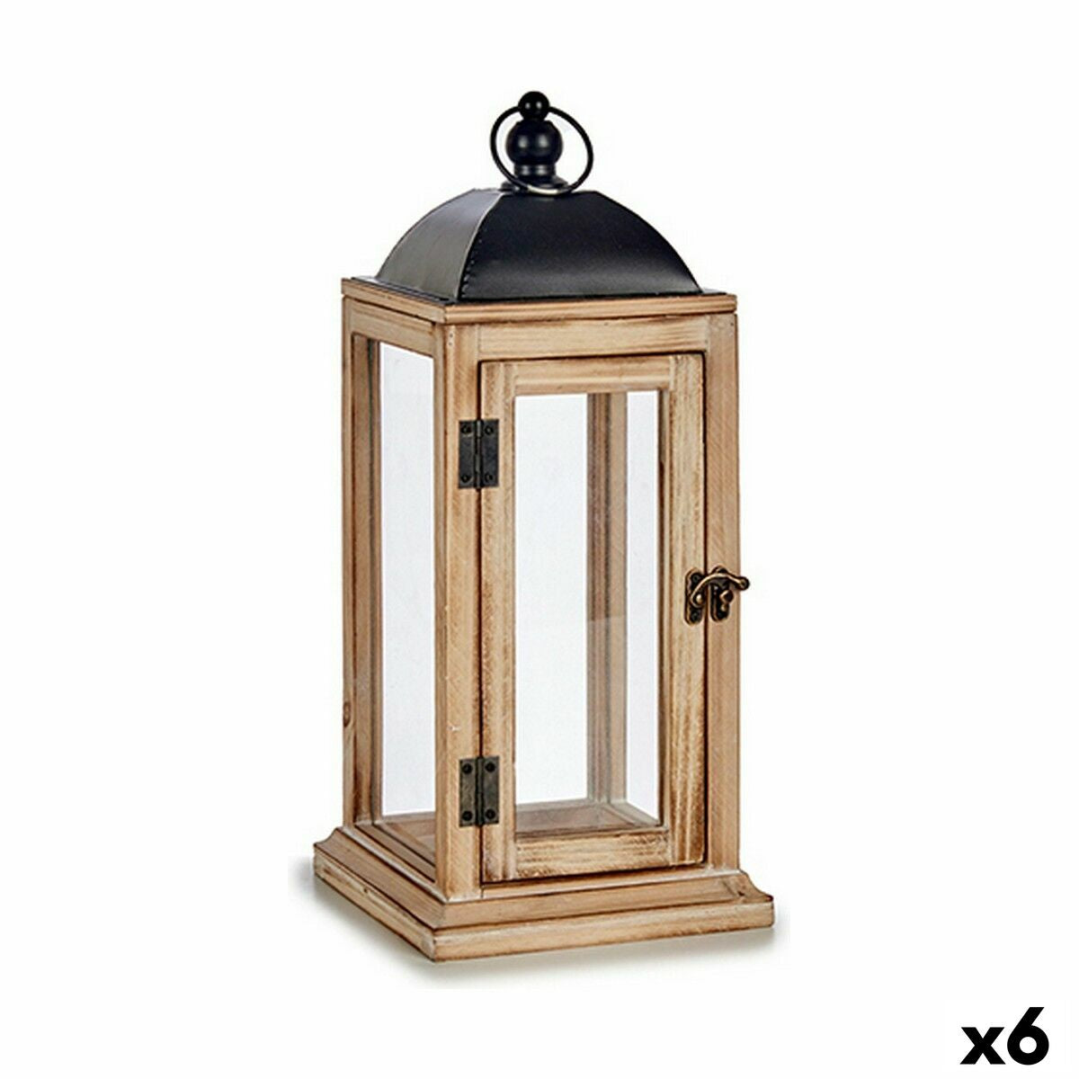 Laterne Gift Decor Schwarz natürlich Holz Metall Kristall 18 x 43 x 18 cm 18