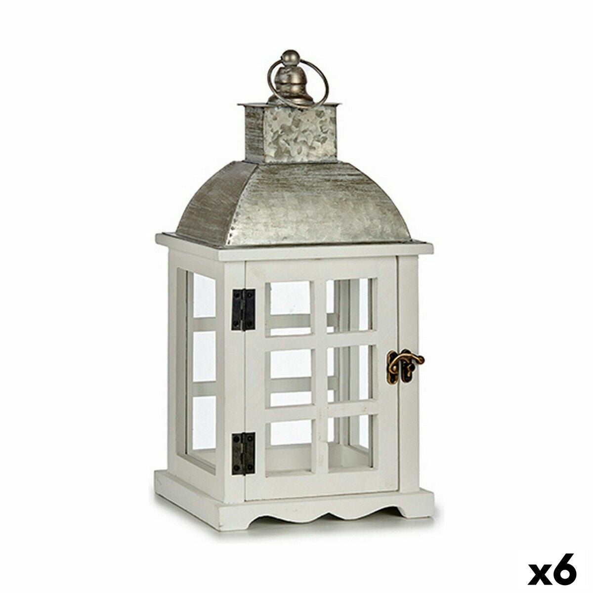 Laterne Gift Decor Weiß Silberfarben Holz Metall Kristall 14 x 39