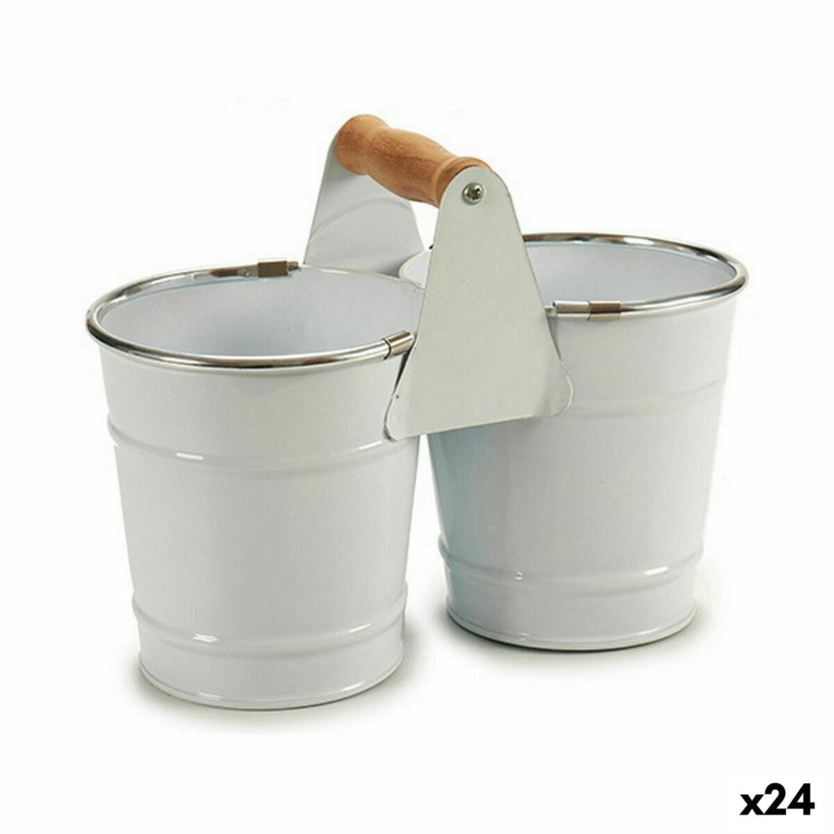 Blumentopf Ibergarden Weiß Silberfarben Holz Zink Double 20 x 15 x 10