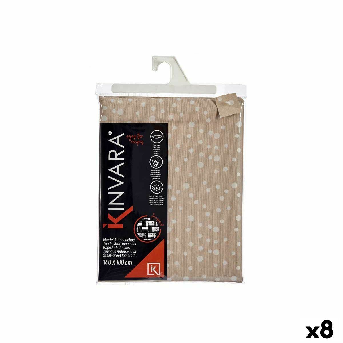 Fleckenabweisende Tischdecke Kinvara Weiß Beige Jacquard Fleckenbeständig Punkte 140 x 180 cm (8 Stück)