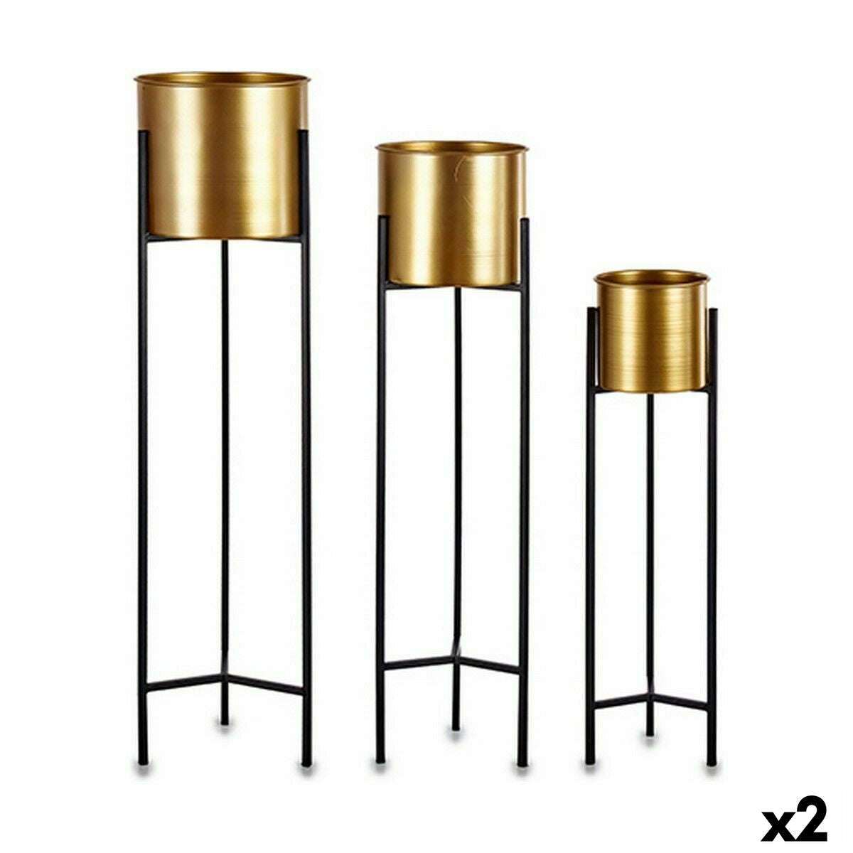 Satz Blumentöpfe Gift Decor Schwarz Gold Metall 24 x 93