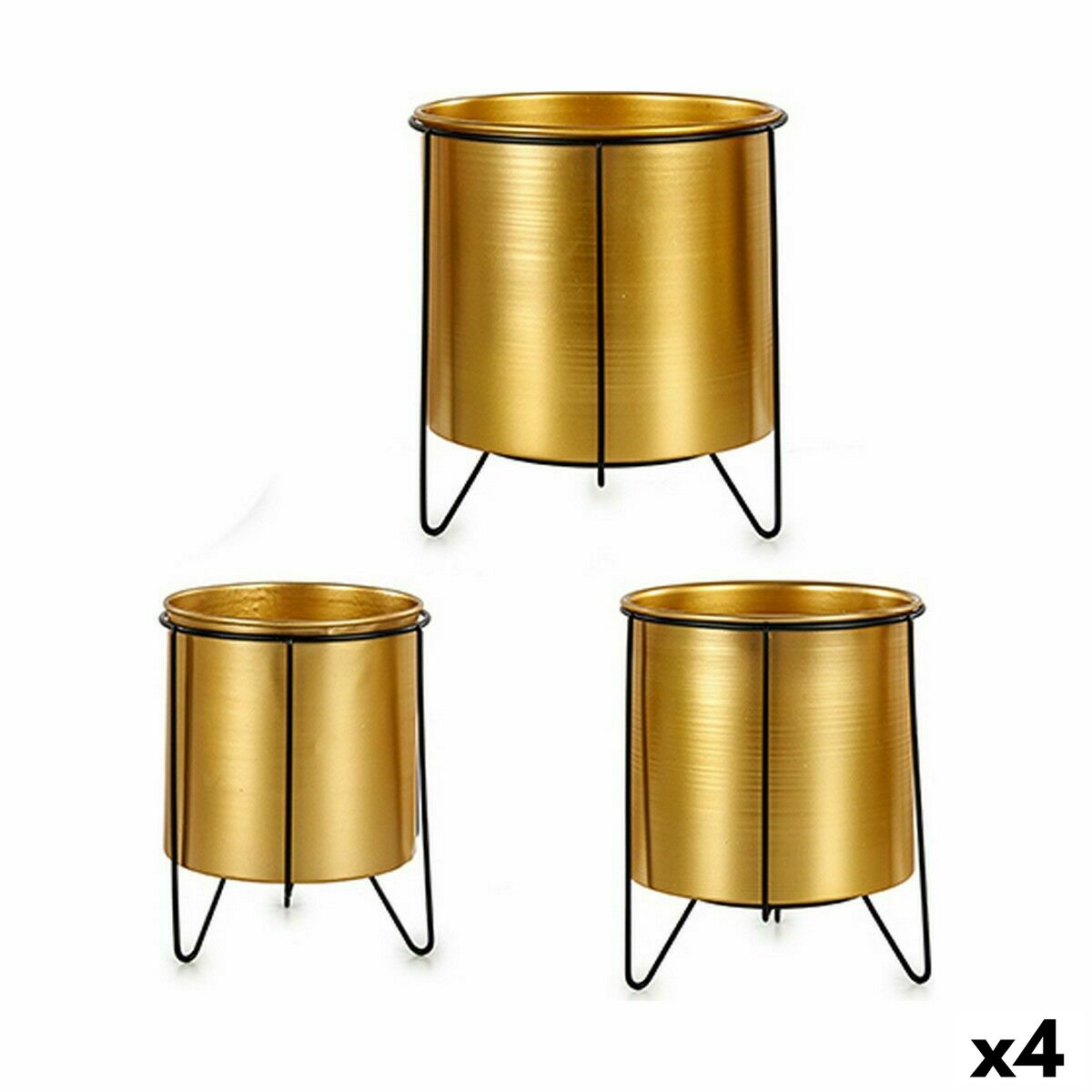 Satz Blumentöpfe Gift Decor Schwarz Gold Metall 21