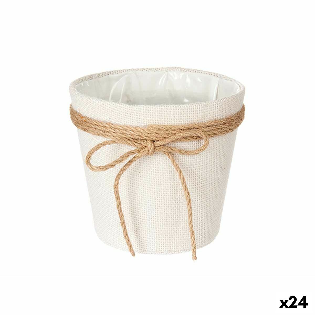 Blumentopf Ibergarden Weiß Braun Stoff Schleife 16 x 15 x 16 cm 16 x 15 x 17 cm (24 Stück)