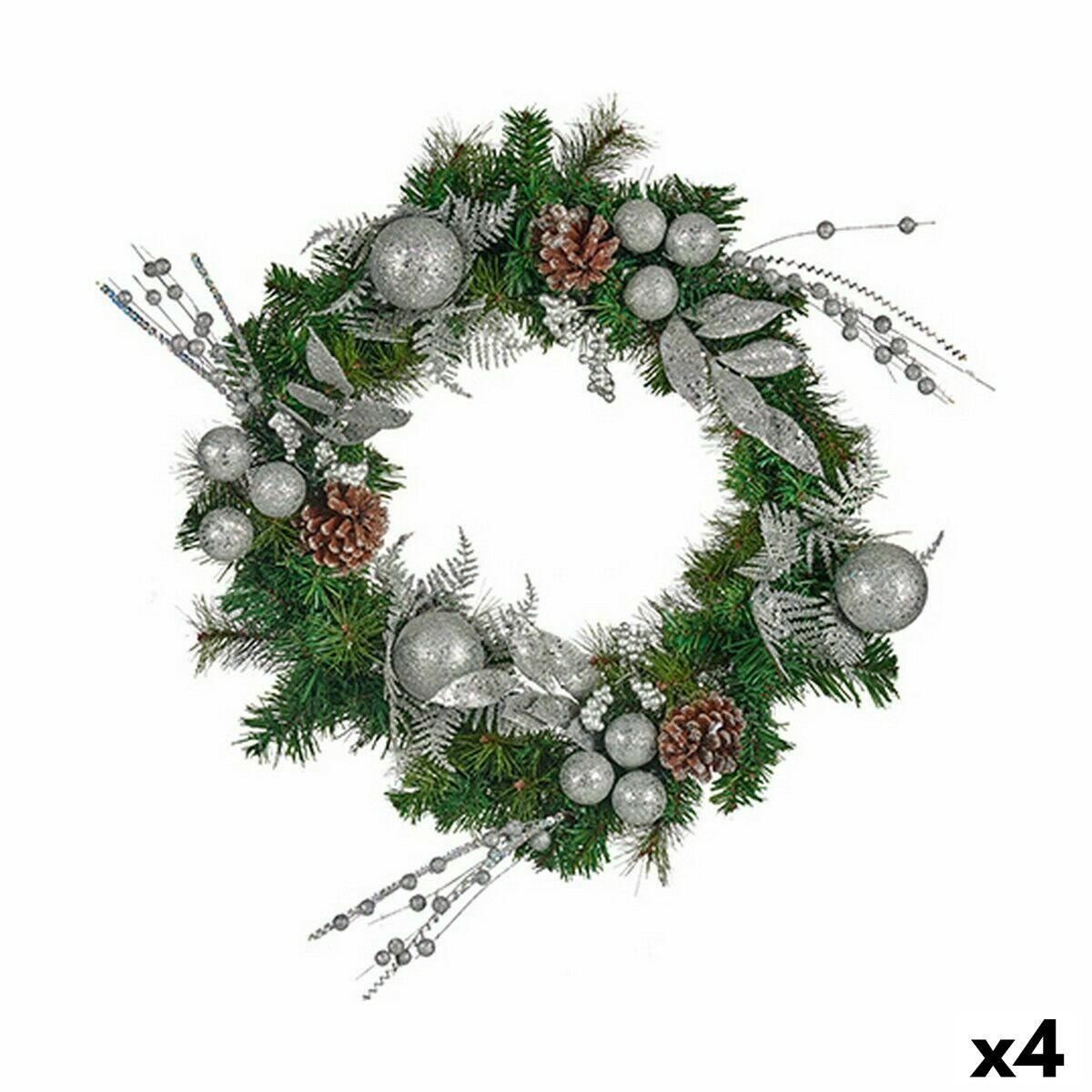 Weihnachtskranz Krist+ grün Silberfarben Silber 60 x 13 x 60 cm (4 Stück)