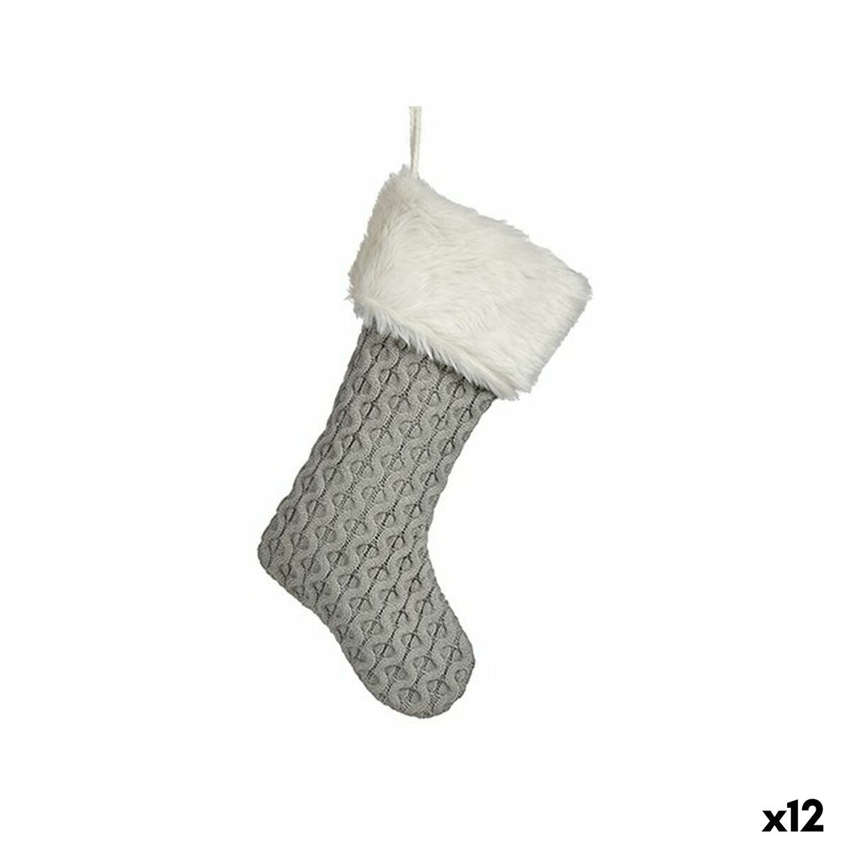 Weihnachtsschmuck Krist+ Weiß Grau Stoff Weihnachtsstrumpf 28 x 4 x 46 cm (12 Stück)