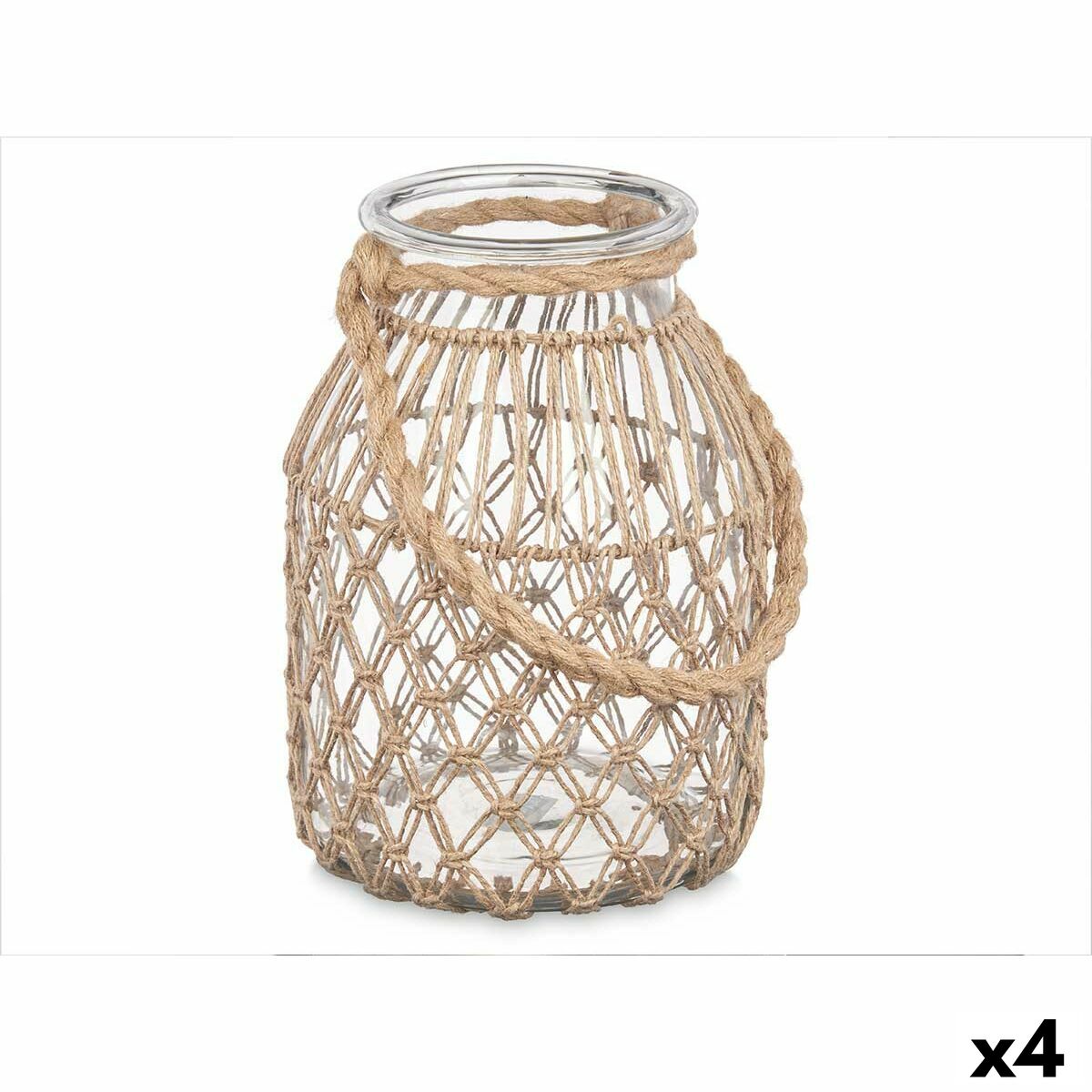 Kerzenschale Gift Decor Durchsichtig natürlich Glas Schnur 20 x 30 cm 20 x 30 x 20 cm Gefäß (4 Stück)