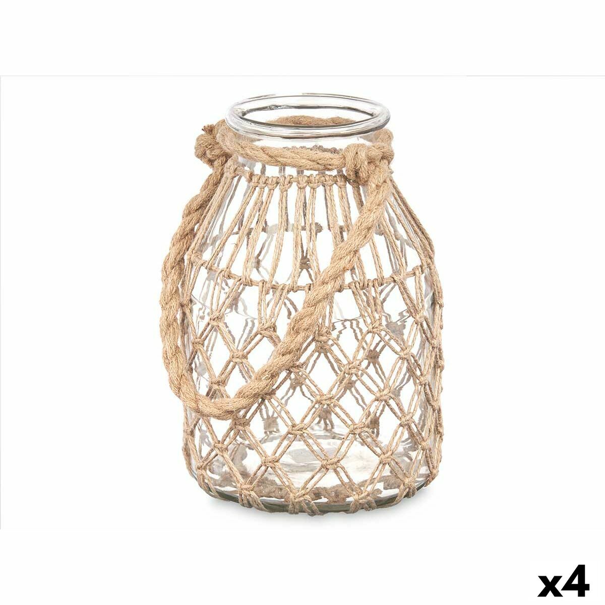 Kerzenschale Gift Decor Durchsichtig natürlich Glas Schnur 17 x 25 cm 17 x 25 x 17 cm Gefäß (4 Stück)
