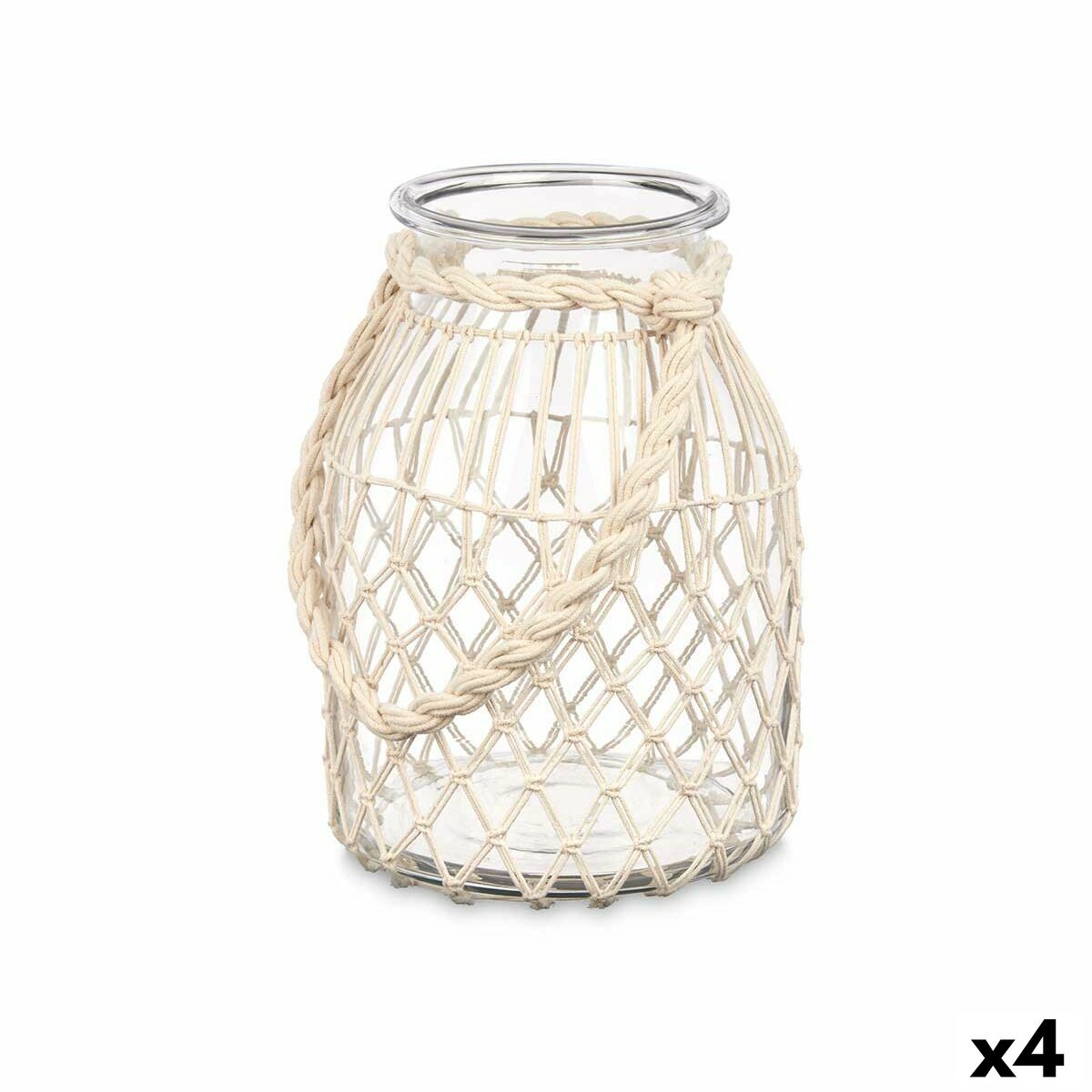Kerzenschale Gift Decor Weiß Durchsichtig Glas Schnur 20 x 30 cm 22 x 30 x 20 cm Gefäß (4 Stück)