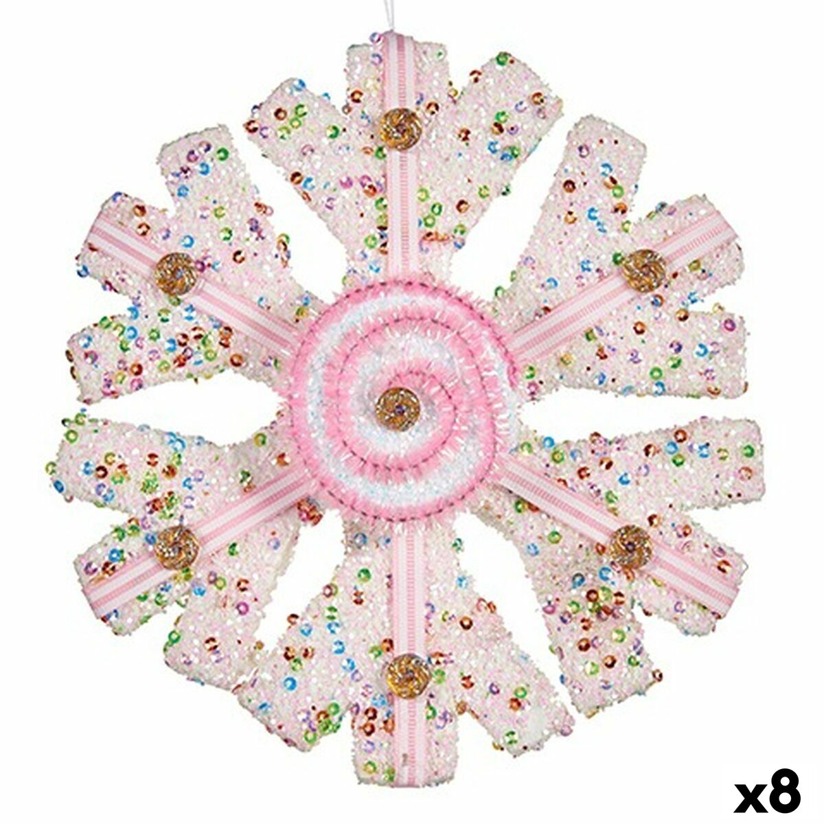 Weihnachtsschmuck Krist+ Weiß Rosa Schneeflocken 17 x 6 x 17 cm (8 Stück)