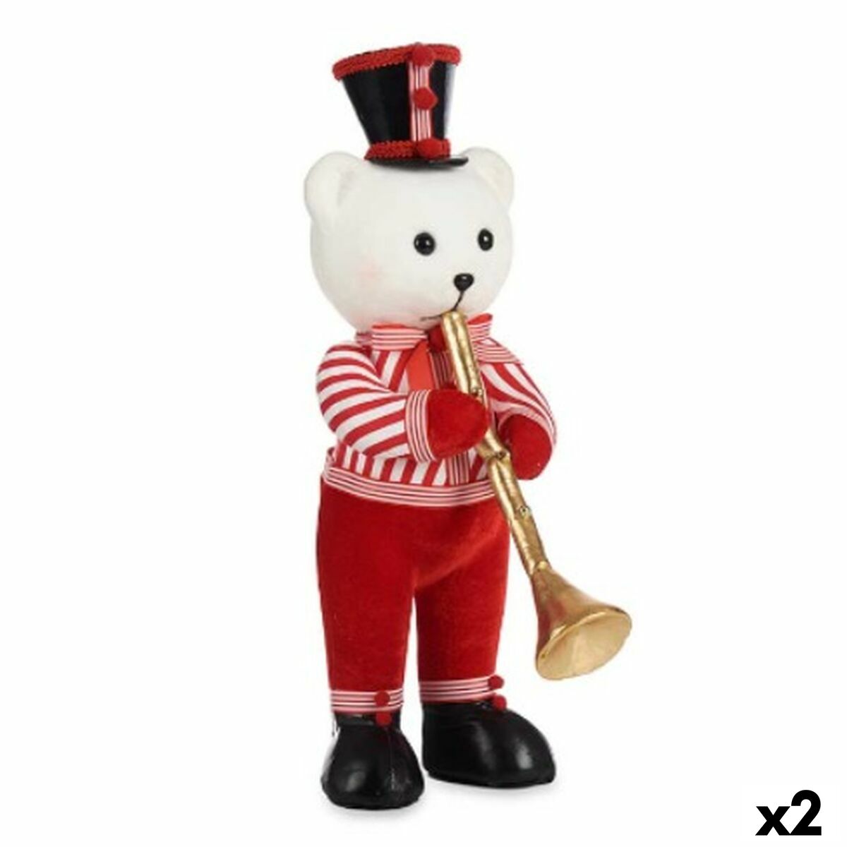 Weihnachtsschmuck Krist+ Weiß Schwarz Rot Bär Trompete 15 x 46 x 25 cm (2 Stück)