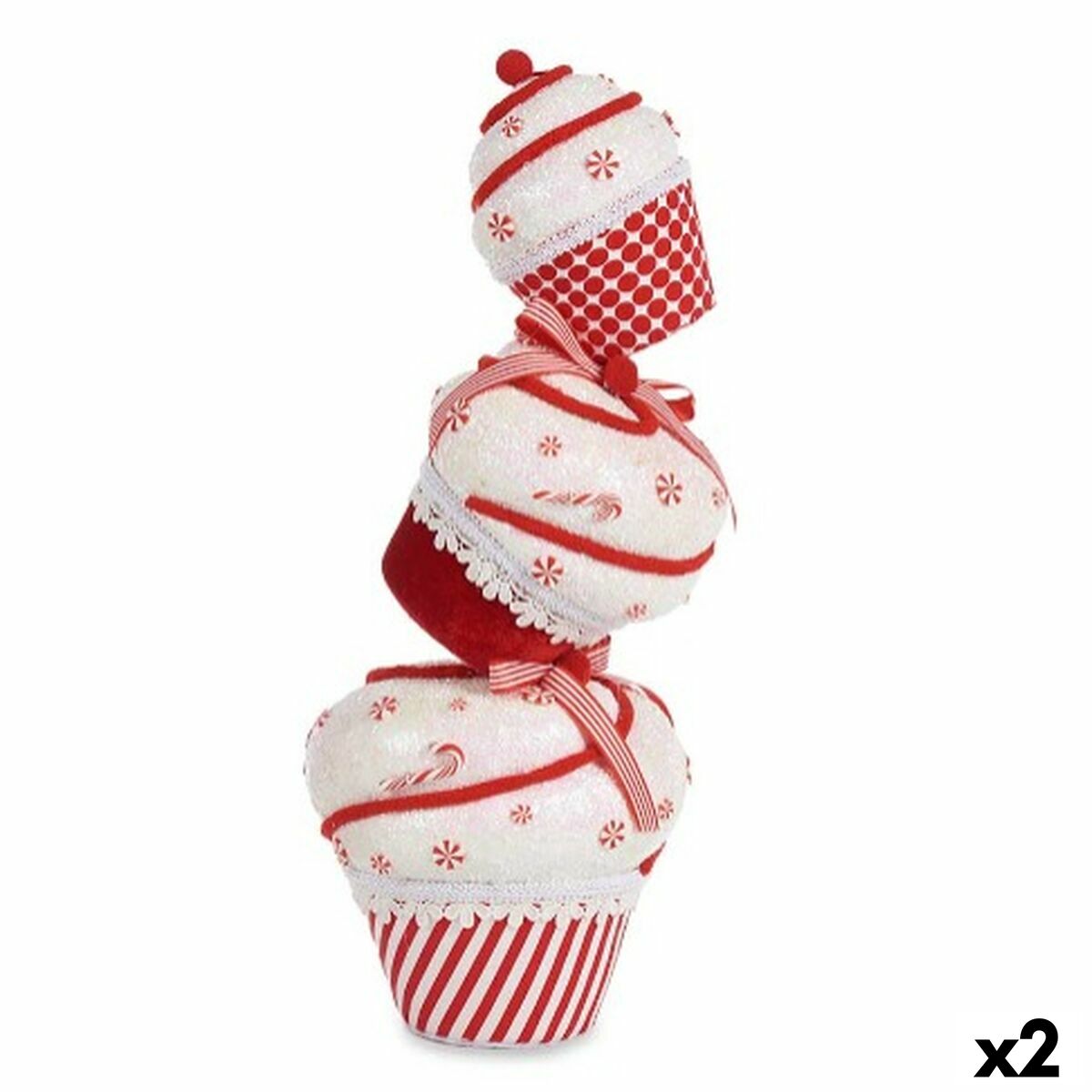 Weihnachtsschmuck Krist+ Weiß Rot Turm Kuchen 20 x 50 x 20 cm (2 Stück)