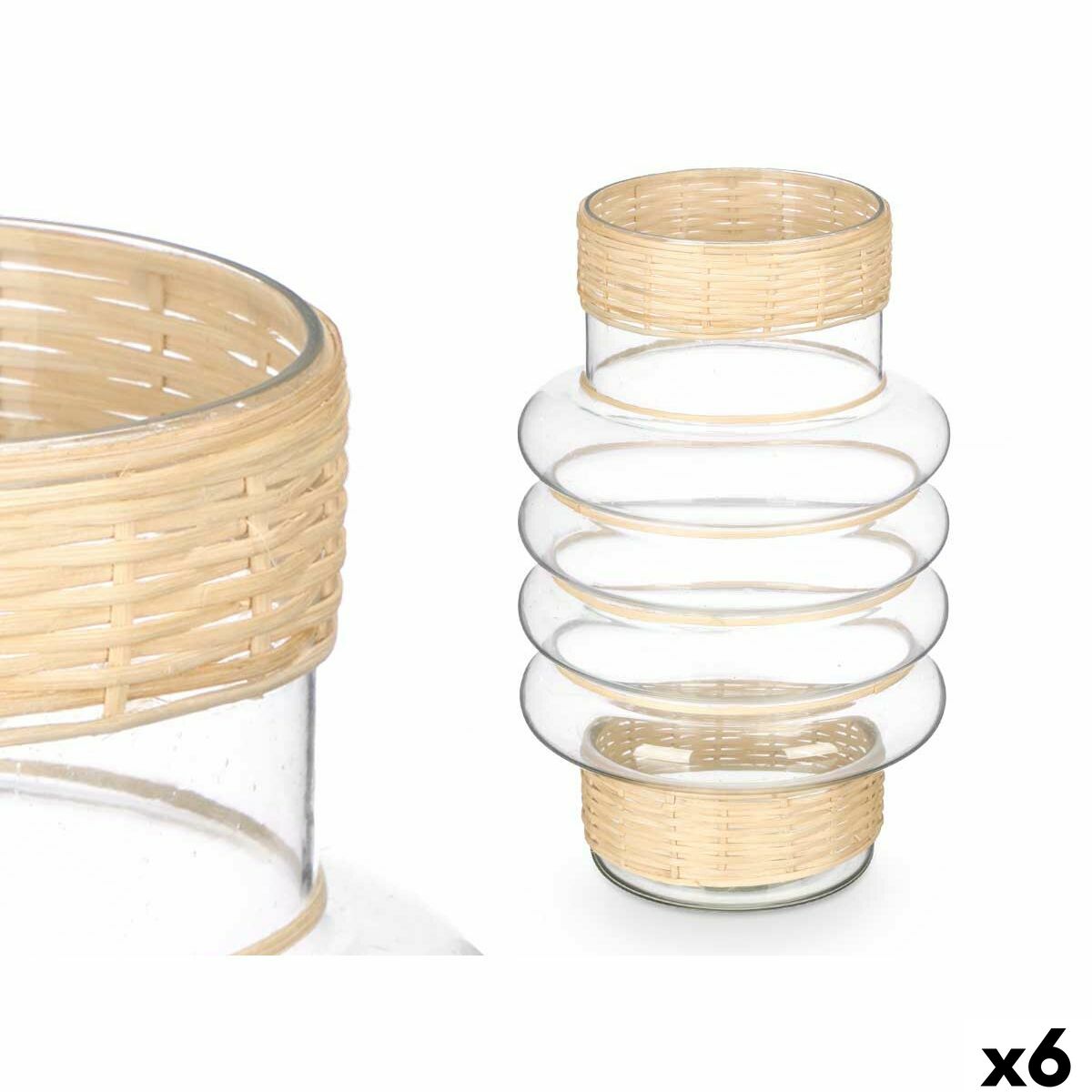 Kerzenschale Gift Decor Durchsichtig natürlich Glas Rattan 18 x 30 x 18 cm (6 Stück)