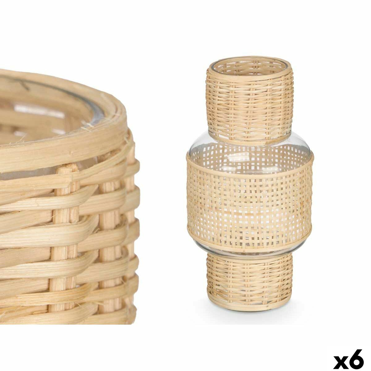 Kerzenschale Gift Decor Durchsichtig natürlich Glas Rattan 15
