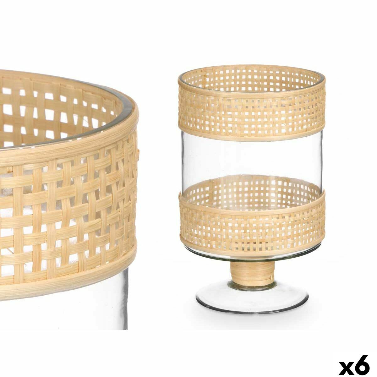 Kerzenschale Gift Decor Durchsichtig natürlich Glas Rattan 15