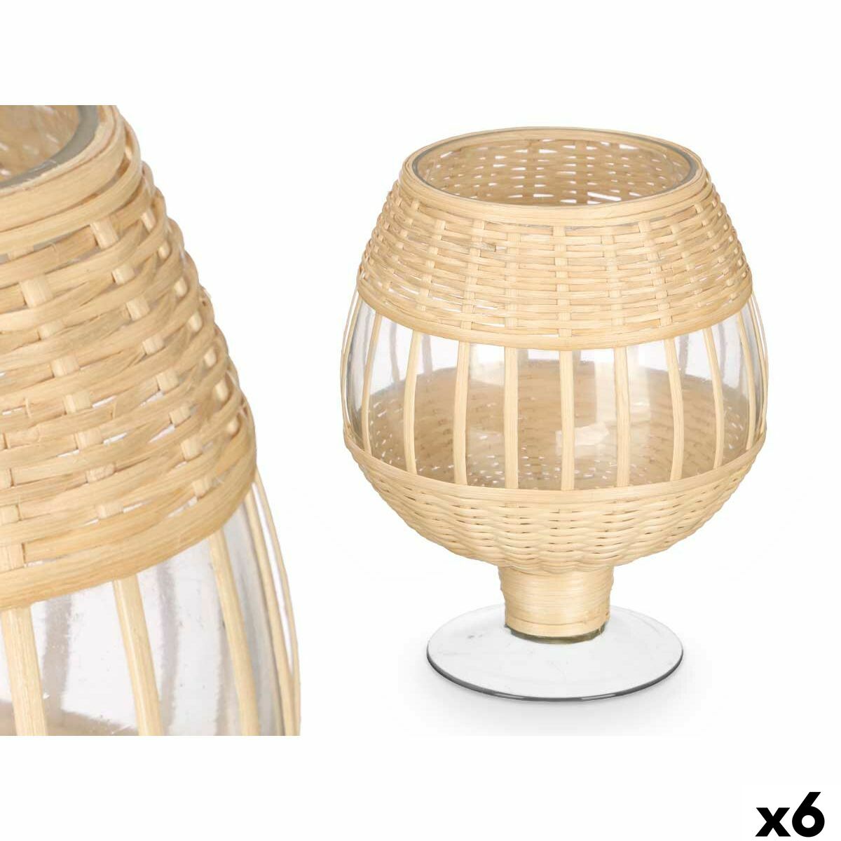 Kerzenschale Gift Decor Durchsichtig natürlich Glas Rattan 18 x 22 x 18 cm (6 Stück)