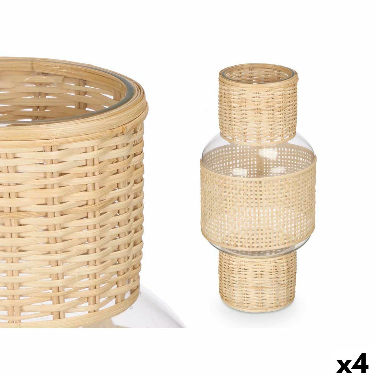 Kerzenschale Gift Decor Durchsichtig natürlich Glas Rattan 18 x 38 x 18 cm (4 Stück)