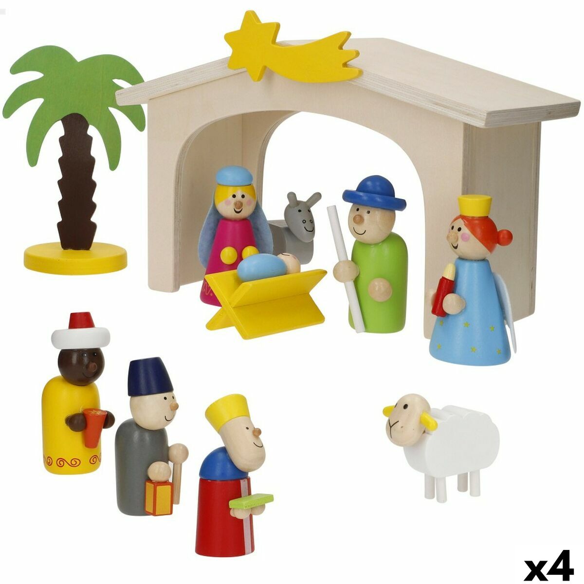 Weihnachtskrippe Woomax Holz plywood 23 x 16 x 11 cm (4 Stück)
