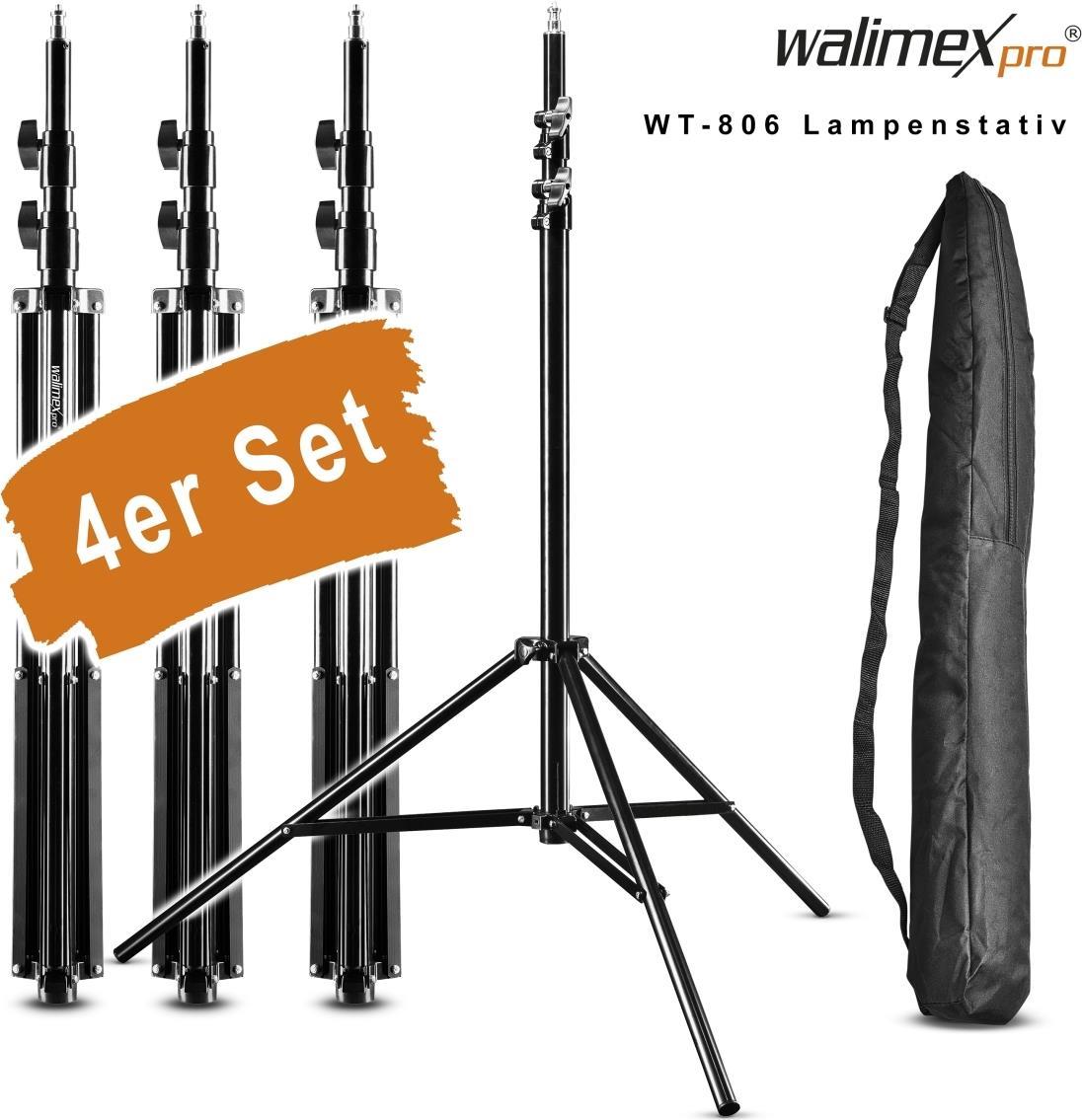 Walimex pro 4x Lampenstativ WT-806 mit Federdämpfung I Höhe max. 256cm I stabiles Lichtstativ belastbar bis 6kg I Beleuchtungsstativ für Ringlicht
