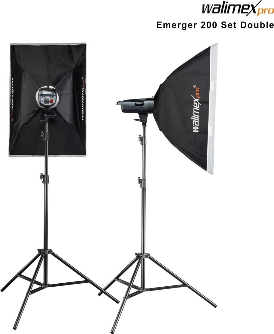 Walimex pro Emerger 200 Set Double - leistungsstarke Studio Blitzleuchte mit 2