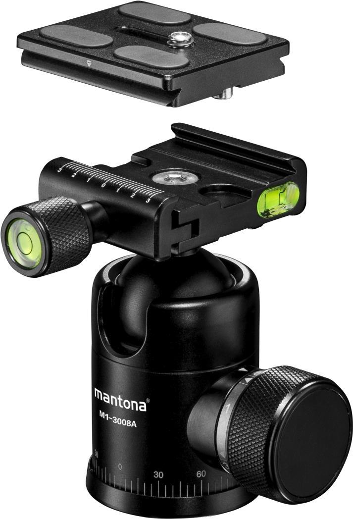 Walimex Mantona Onyx 8 Kugelkopf (M1-3008A) Arca-Swiss kompatible Schnellwechselplatte 50 mm