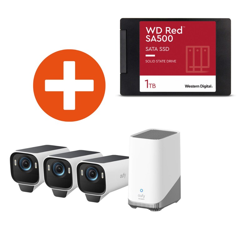 eufyCam S3 Pro 3-Kameras + HomeBase 3 Set + WD Red 1TB SSD